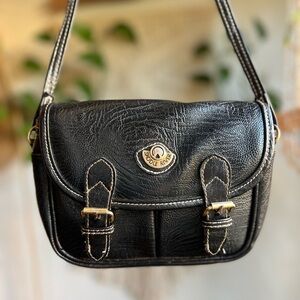 Vintage Saddle River Black Faux Leather Crossbody Bag Y2K Satchel Purse Handbag
